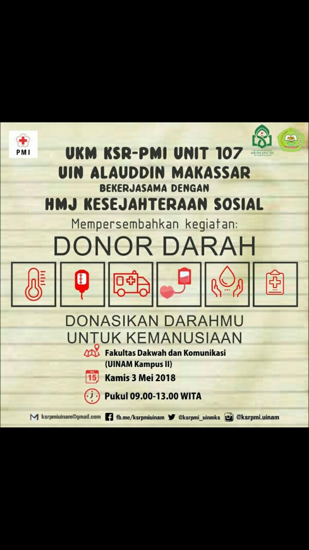Gambar UKM KSR PMI Bekerjasama dengan HMJ Kesos Gelar Donor Darah